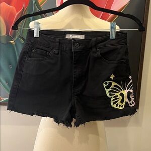 Tractr Butterfly Embroidered Denim Shorts